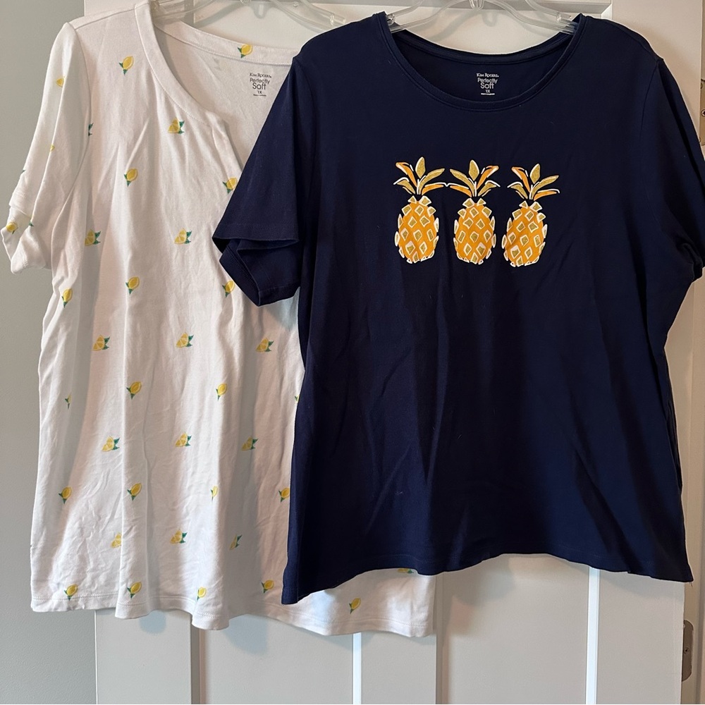 Kim Rogers Perfectly Soft Graphic T-Shirt Bundle Pineapple Lemon Tops Size 1X